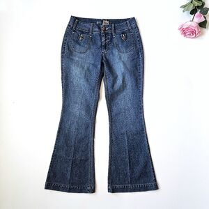 Y2K Vintage Beau Women’s Flare Jeans 6 Medium Wash Stretch Denim Flap Pockets